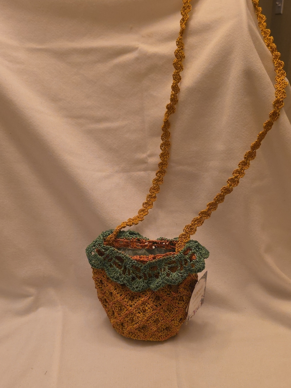Cappelli Handmade Green and Mustard Crochet Crossbody Bag